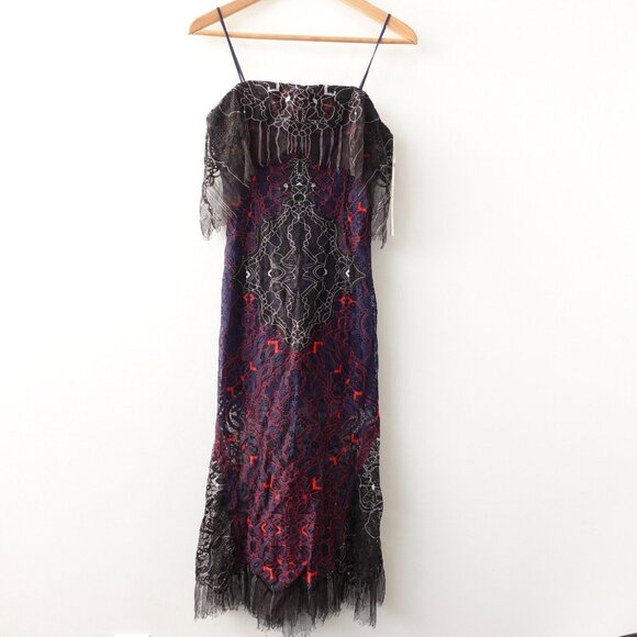 Jonathan Simkhai Dress 4 Silk Midi Slip Cocktail Blue Sheer Overlay Party $1,065 - Picture 1 of 16